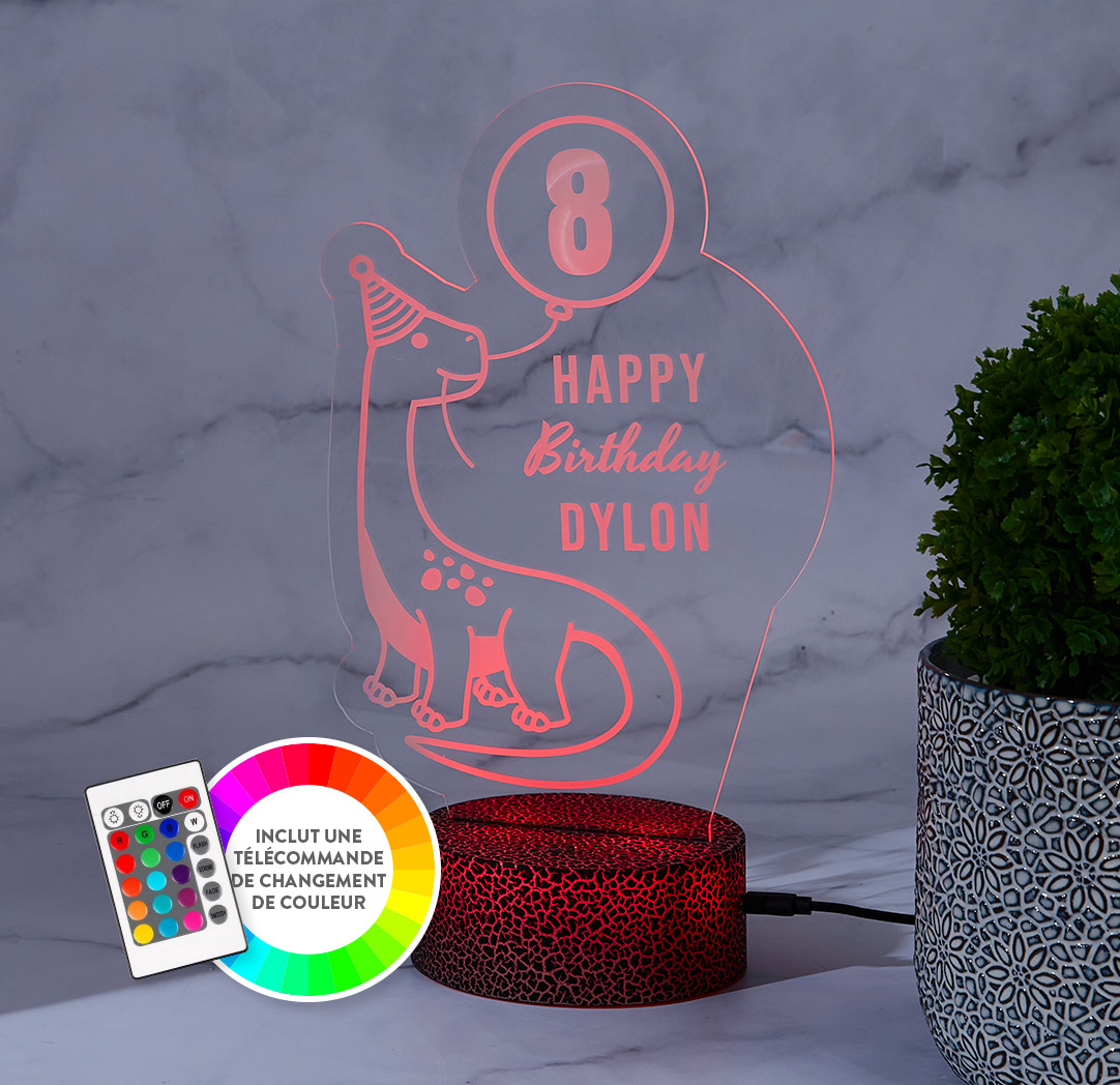 Panneau à DEL personnalisé noir craquelé - Anniversaire dinosauresque