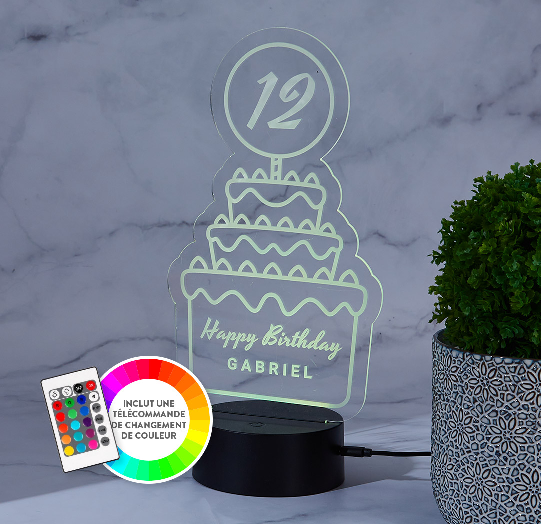 Panneau à DEL personnalisé noir - Gâteau d’anniversaire