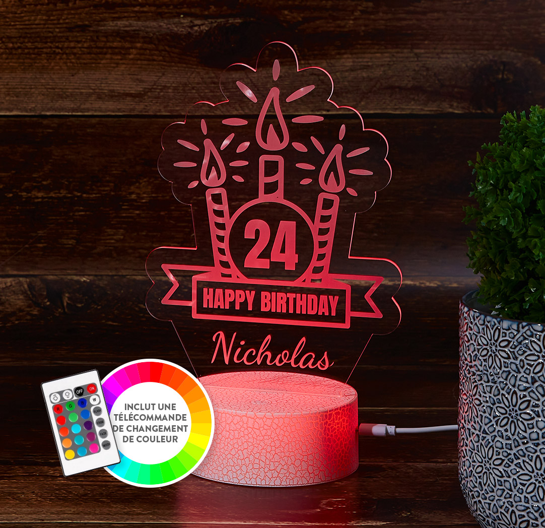 Panneau à DEL personnalisé blanc craquelé  - Bougies d’anniversaire