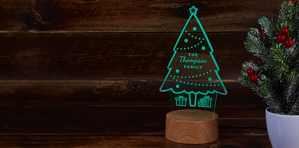 Panneau à DEL personnalisé en bois - Arbre de Noël