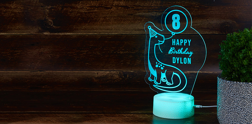 Personalized Cracked White LED Sign - Dinosaur Birthday