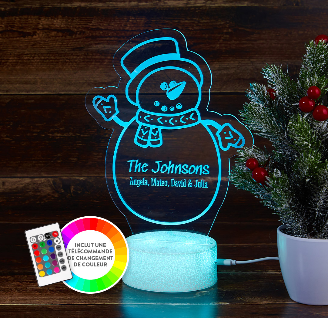 Panneau à DEL personnalisé blanc craquelé - Bonhomme de neige 