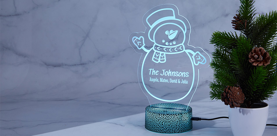 Panneau à DEL personnalisé noir craquelé - Bonhomme de neige 