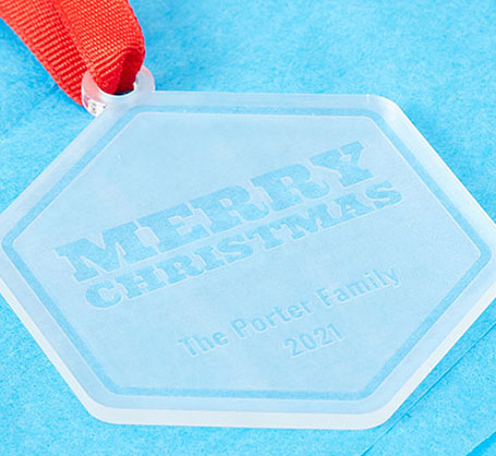 Clear Engraved Hex Ornament