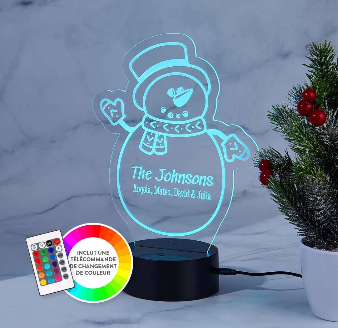 Panneau à DEL personnalisé noir - Bonhomme de neige 