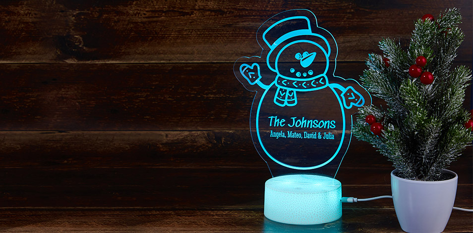 Panneau à DEL personnalisé blanc craquelé - Bonhomme de neige 