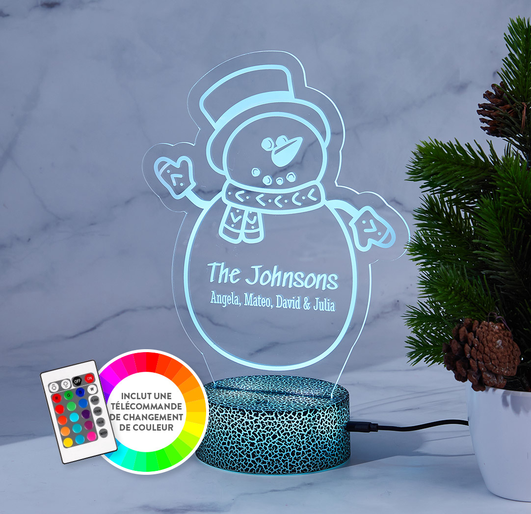 Panneau à DEL personnalisé noir craquelé - Bonhomme de neige 