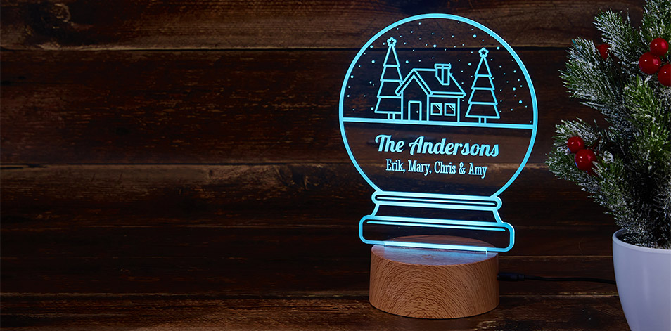 Personalized Wood LED Sign - Snow Globe