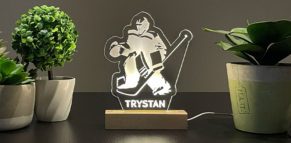 Personalized Wide Wood LED Sign - Hockey Goalie