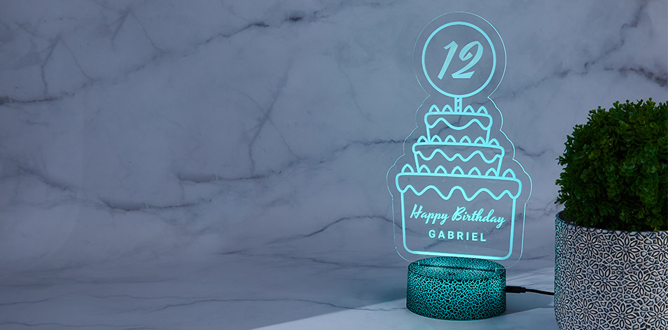 Personalized Cracked Black LED Sign - Birthday Cake