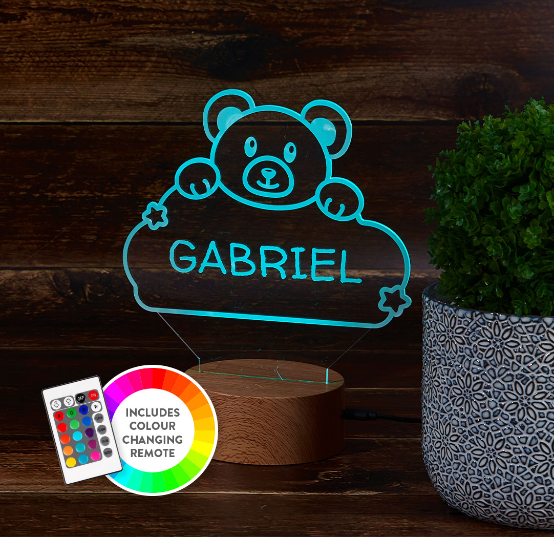 Personalized Wood LED Sign - Teddy Bear