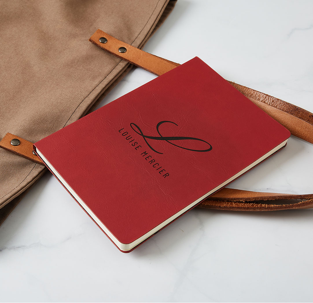 Cahier de notes personnalisé rouge en similicuir