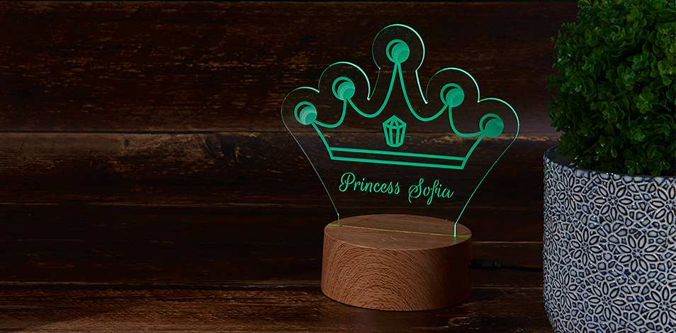 Panneau à DEL personnalisé en bois - Couronne