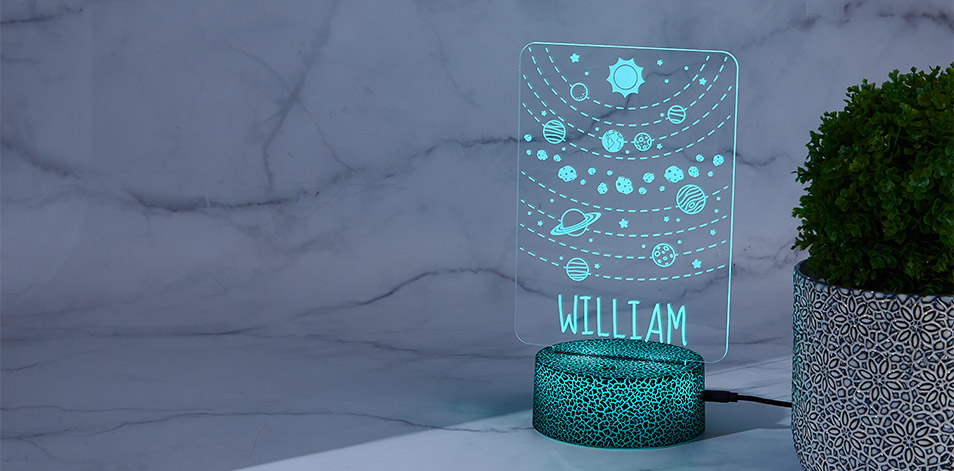 Personalized Cracked Black LED Sign - Planets