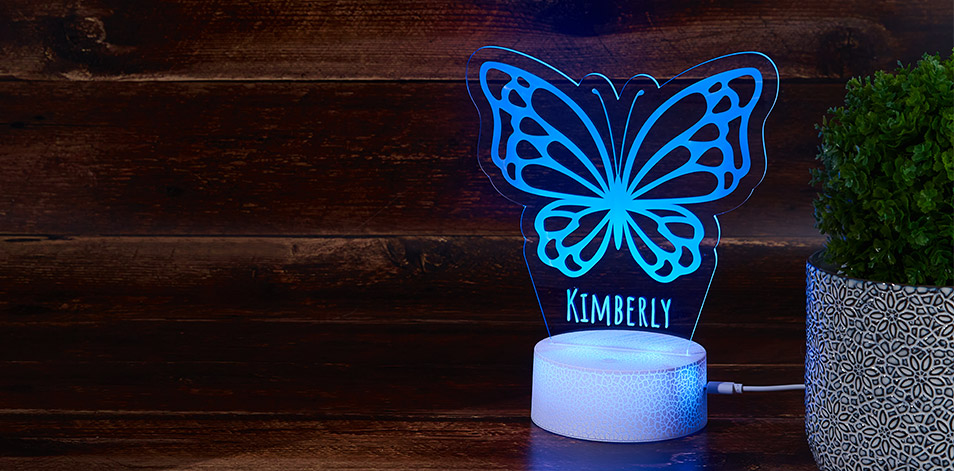 Personalized Cracked White LED Sign - Butterfly