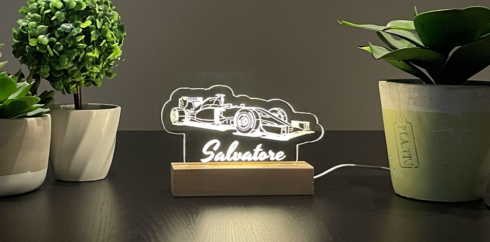 Personalized Wide Wood LED Sign - Race Car