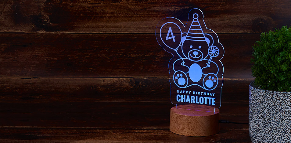 Personalized Wood LED Sign - Birthday Bear