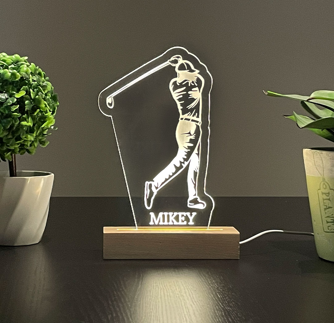 Panneau long à DEL personnalisé en bois - Golfeur