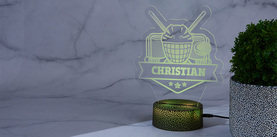 Personalized Cracked Black LED Sign - Hockey