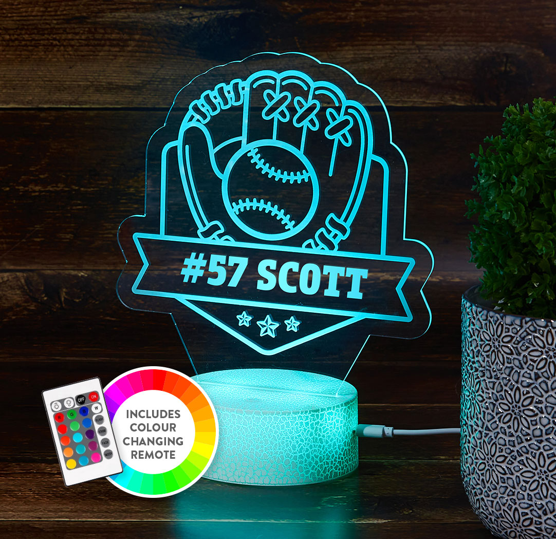 Personalized Cracked White LED Sign - Baseball