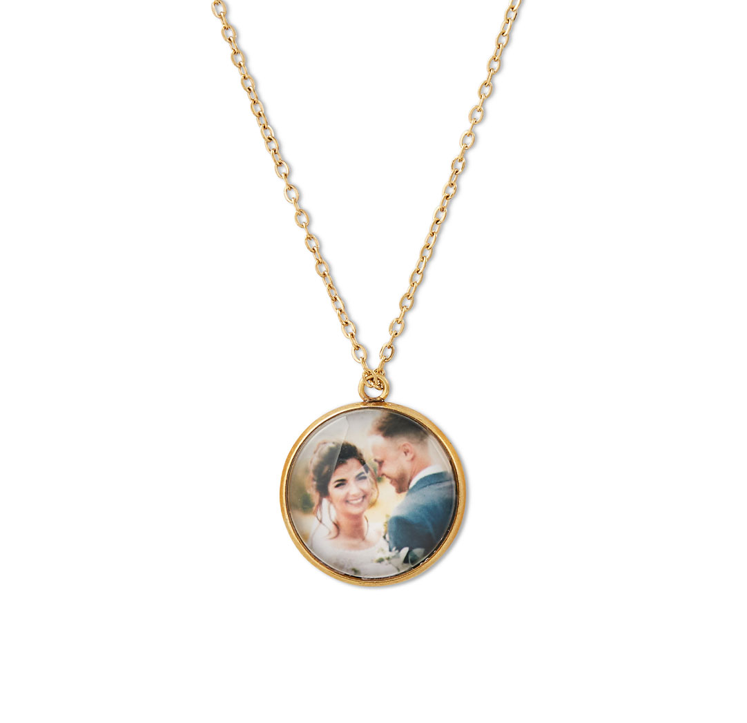 Dome Pendant Photo Necklace - Gold Colour