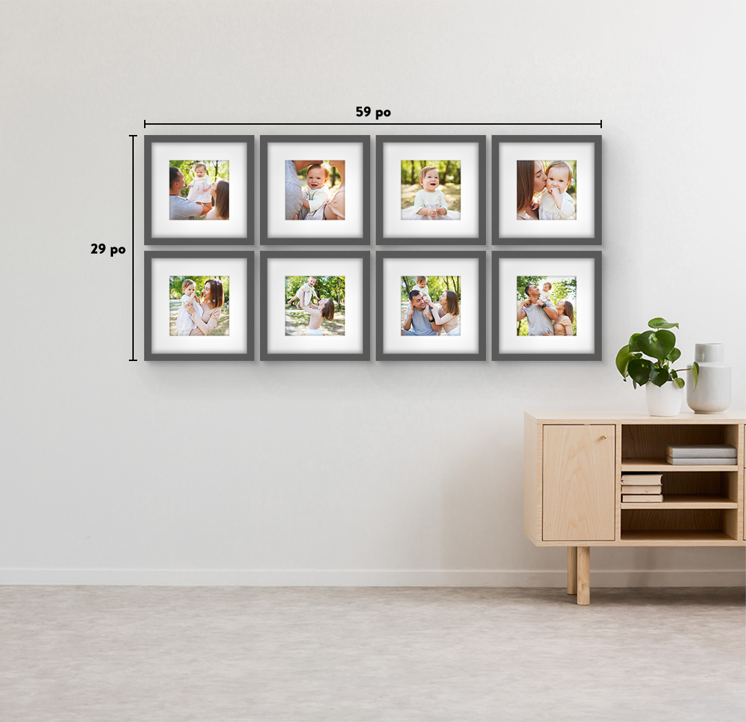 8 x 8 po gris - Ensemble de 8