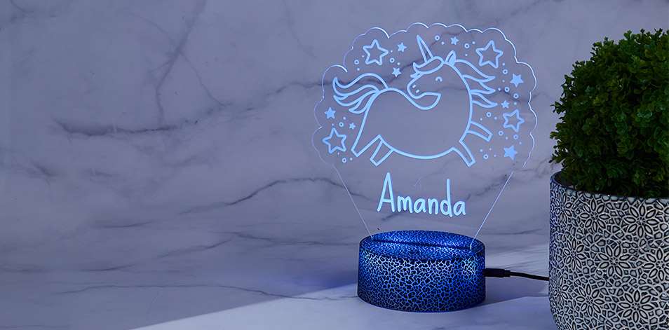 Personalized Cracked Black LED Sign - Unicorn