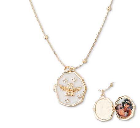 Angel Photo Locket Necklace - Gold Colour