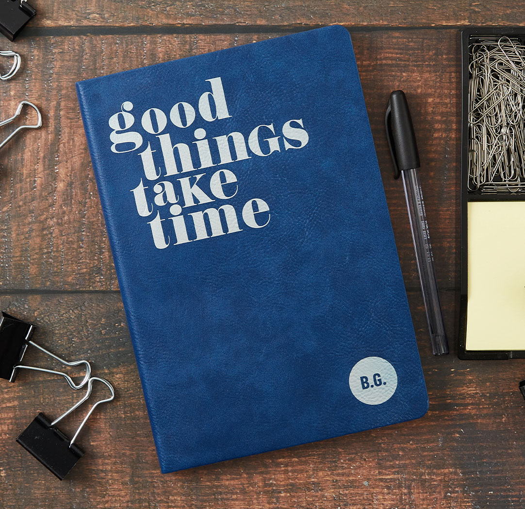 Personalized Navy Blue Leather Notebook