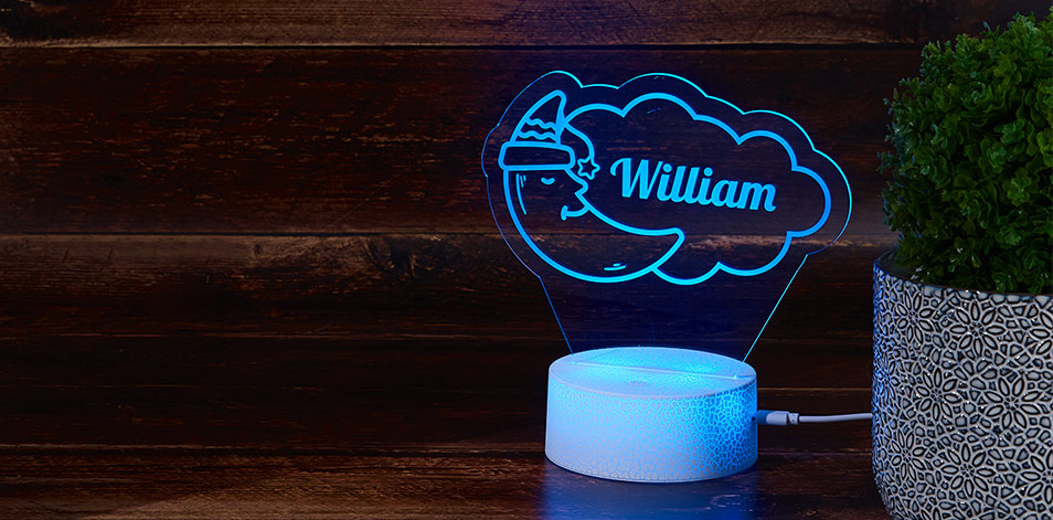 Personalized Cracked White LED Sign - Sleepy Moon