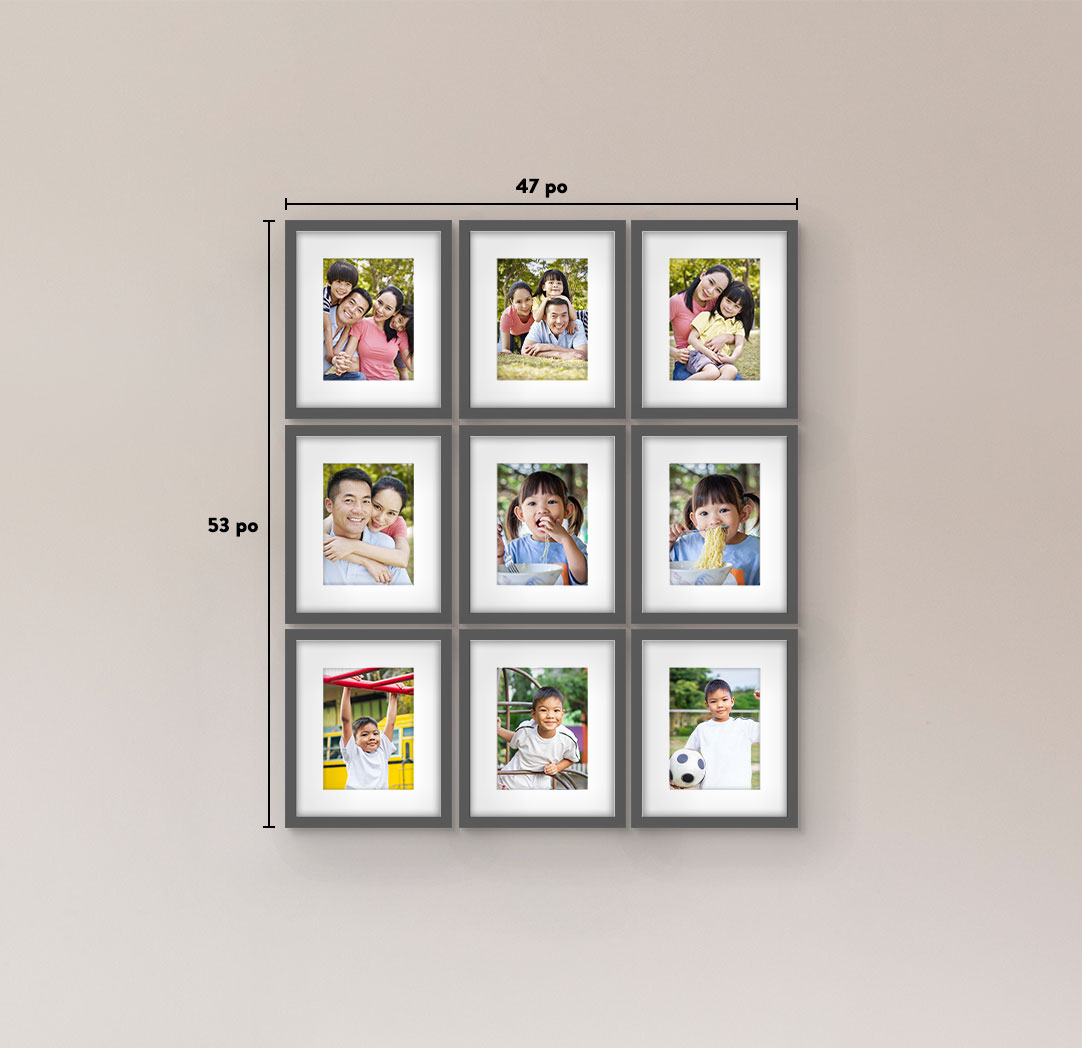 8 x 10 po gris - Ensemble de 9