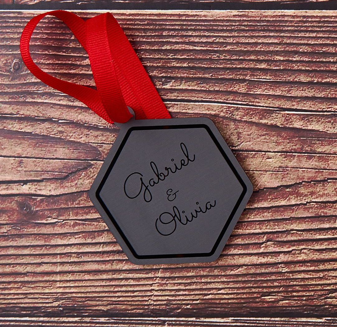 Black Engraved Hex Ornament