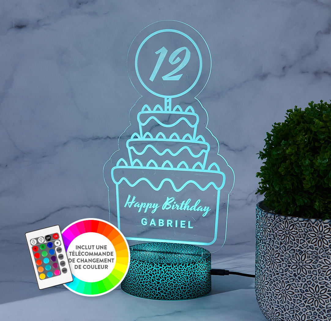 Panneau à DEL personnalisé noir craquelé - Gâteau d’anniversaire