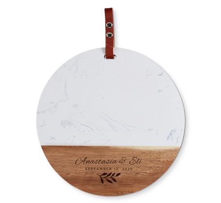 Personalized Round Wood & Marble Cutting Board