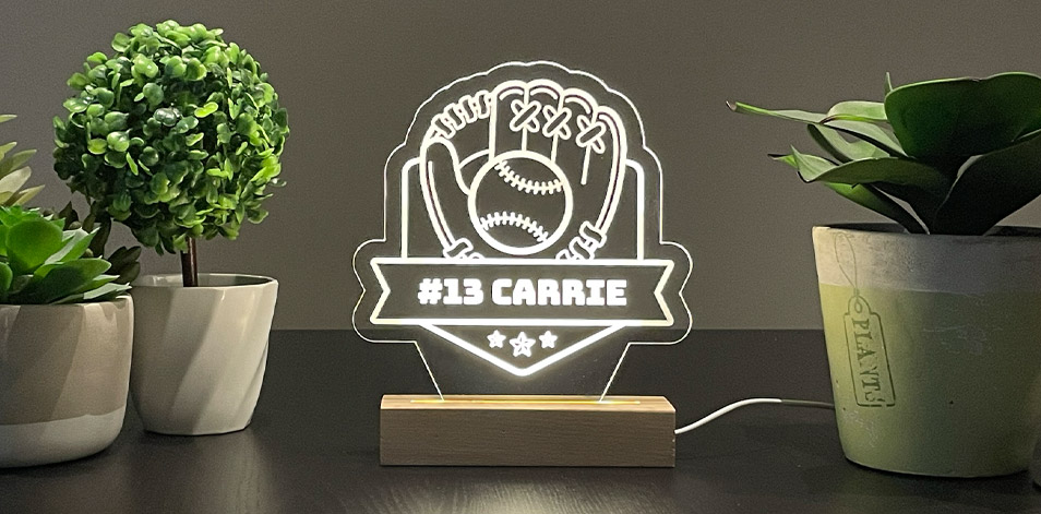 Panneau long à DEL personnalisé en bois - Baseball