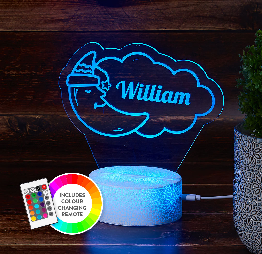 Personalized Cracked White LED Sign - Sleepy Moon