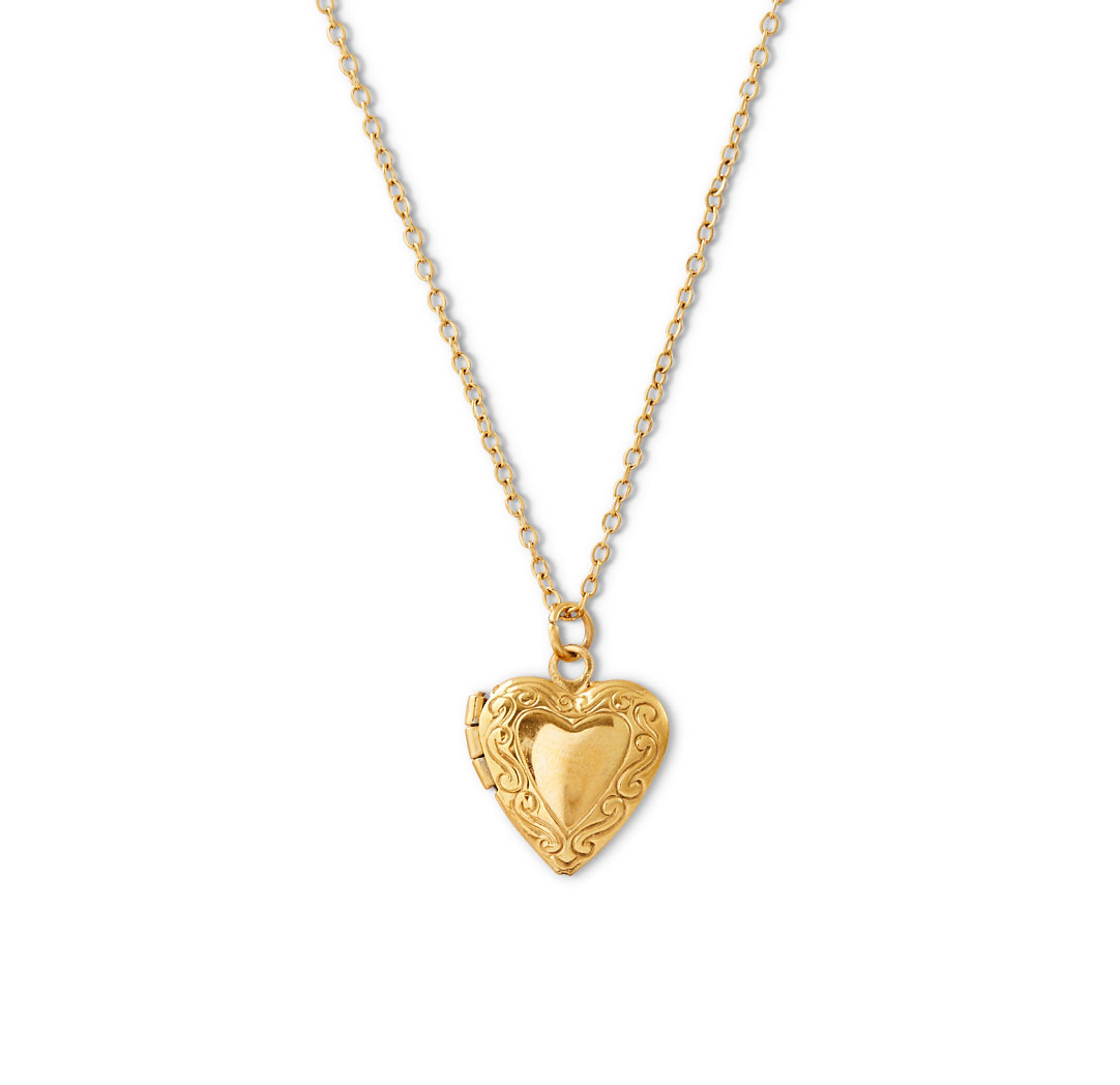 Collier avec médaillon photo en forme de cœur - couleur or