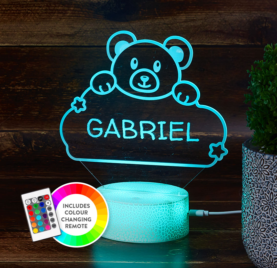 Personalized Cracked White LED Sign - Teddy Bear