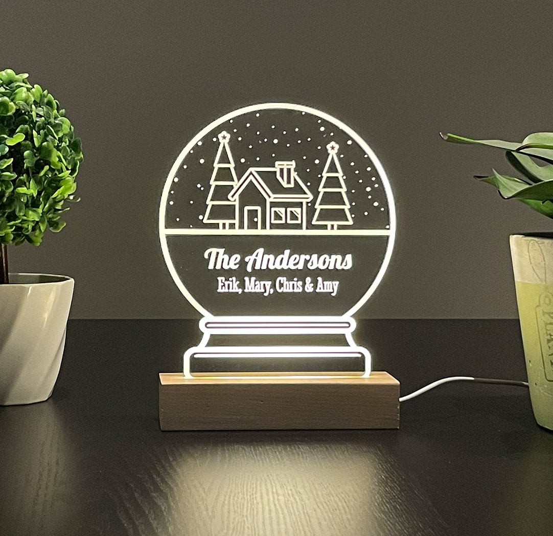 Panneau long à DEL personnalisé en bois - Boule à neige