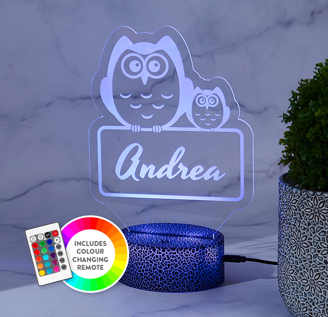 Personalized Cracked Black LED Sign - Owls