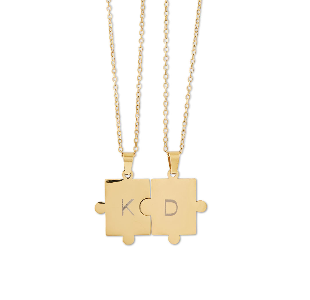Puzzle Piece Necklace (Set of 2) - Gold Colour