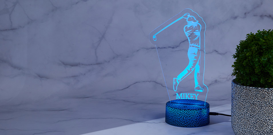 Personalized Cracked Black LED Sign - Male Golfer