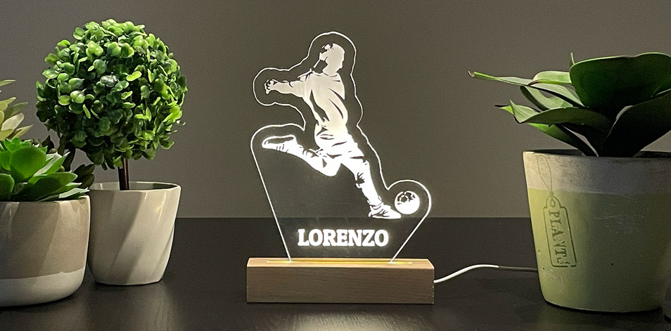 Personalized Wide Wood LED Sign - Soccer Player