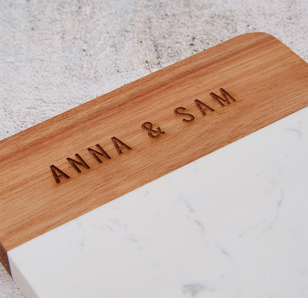 Personalized Rectangular Wood & Marble Cutting Board