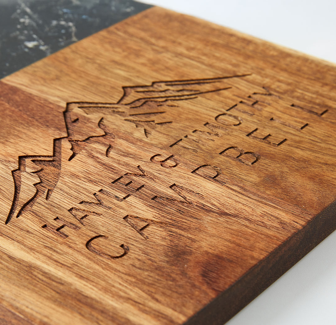 Personalized Rectangular Wood & Black Marble Cutting Board