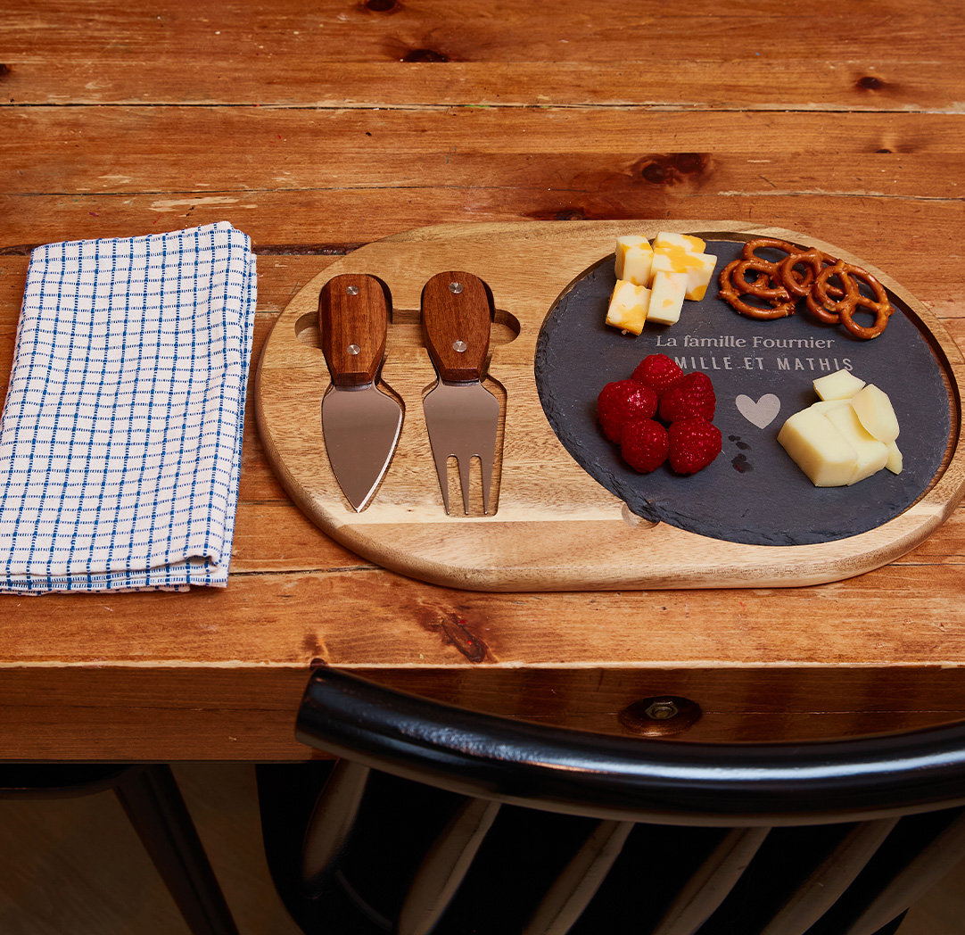 Ensemble à fromage personnalisé en bois et ardoise