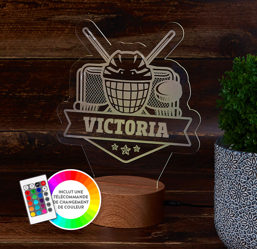 Panneau à DEL personnalisé en bois - Hockey