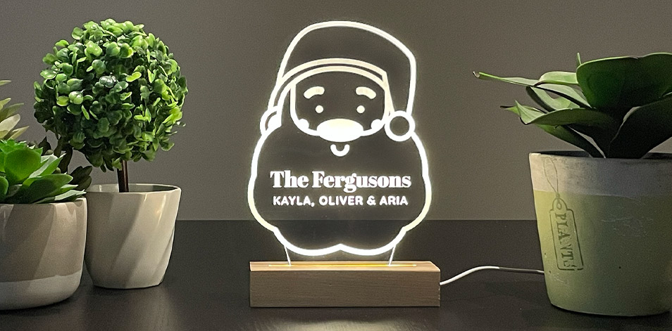 Personalized Wide Wood LED Sign - Santa