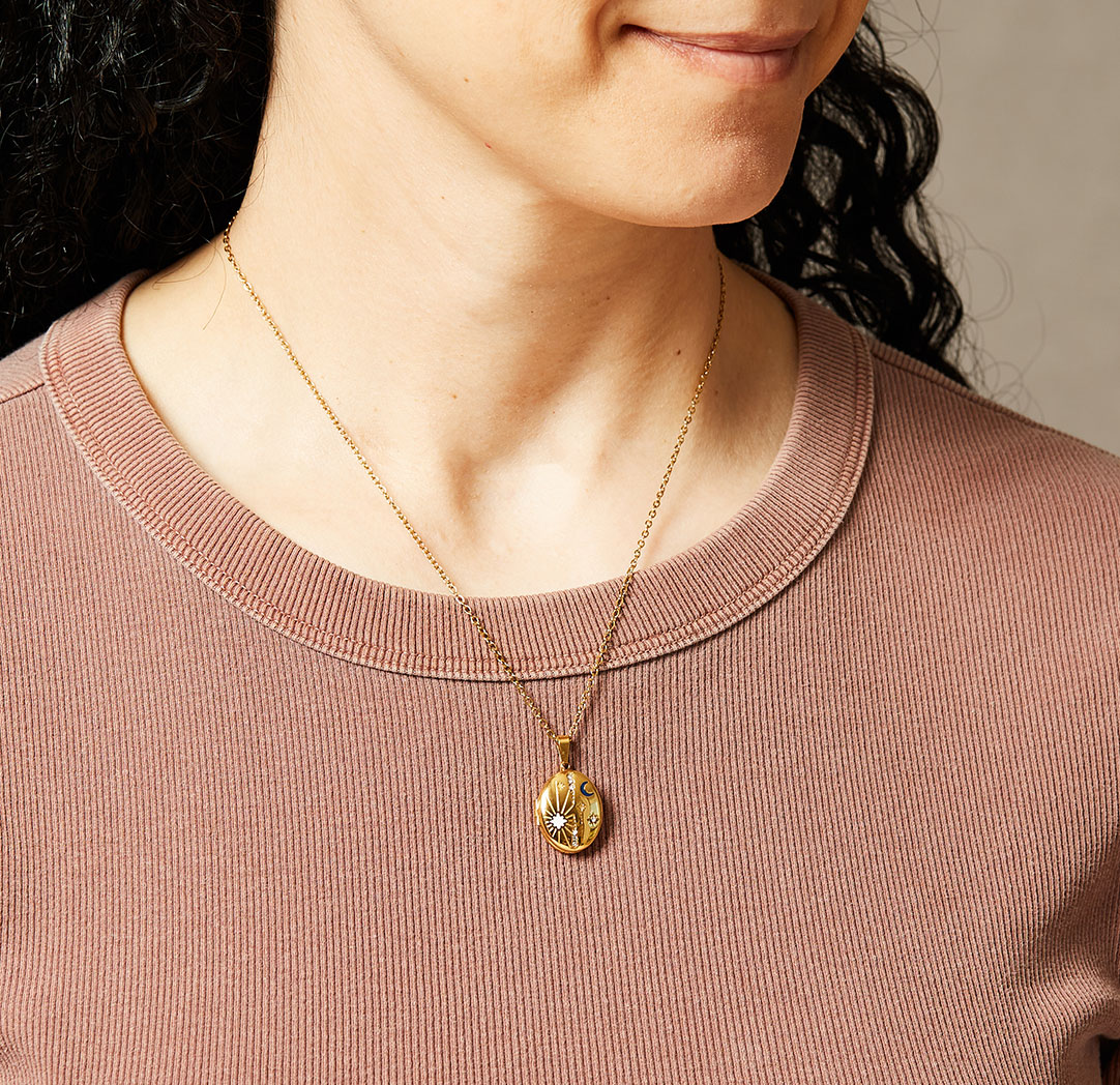 Celestial Photo Locket Necklace - Gold Colour