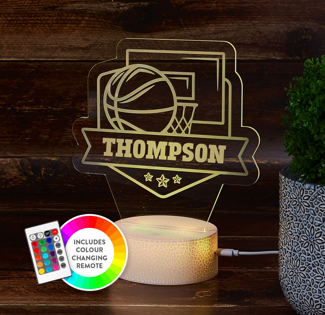 Personalized Cracked White LED Sign - Basketball